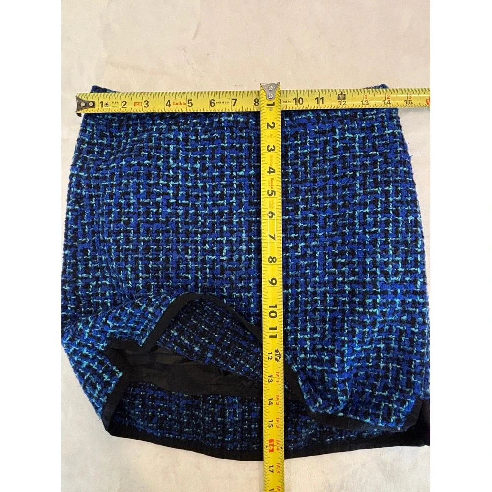 J.Crew Blue Black Tweed Mini Skirt Size 0 Textured Wool Blend Career Classic